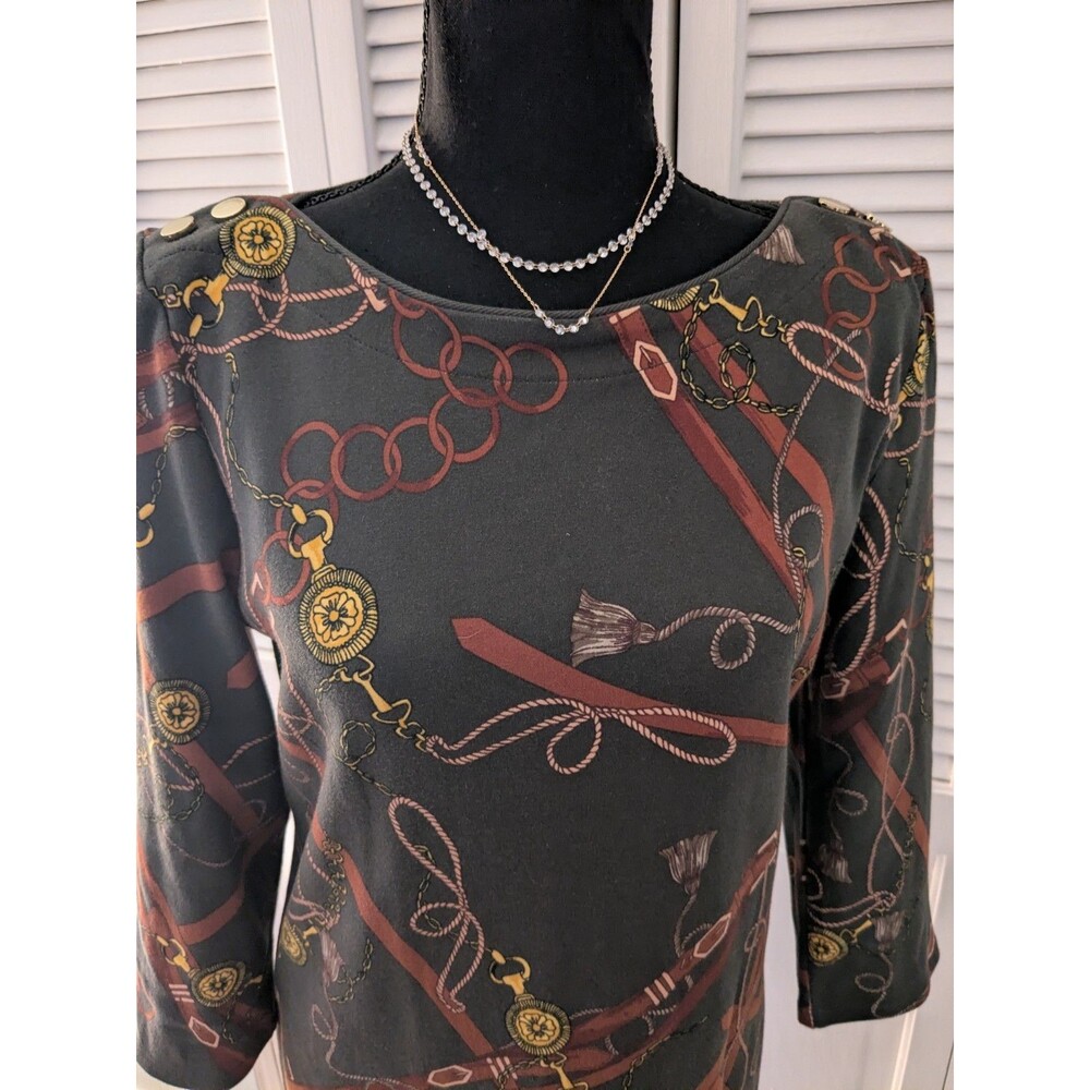 Talbots Dress Women's M Olive Equestrian Bit & Bridle Long Sleeve Western Status - Picture 3 of 15